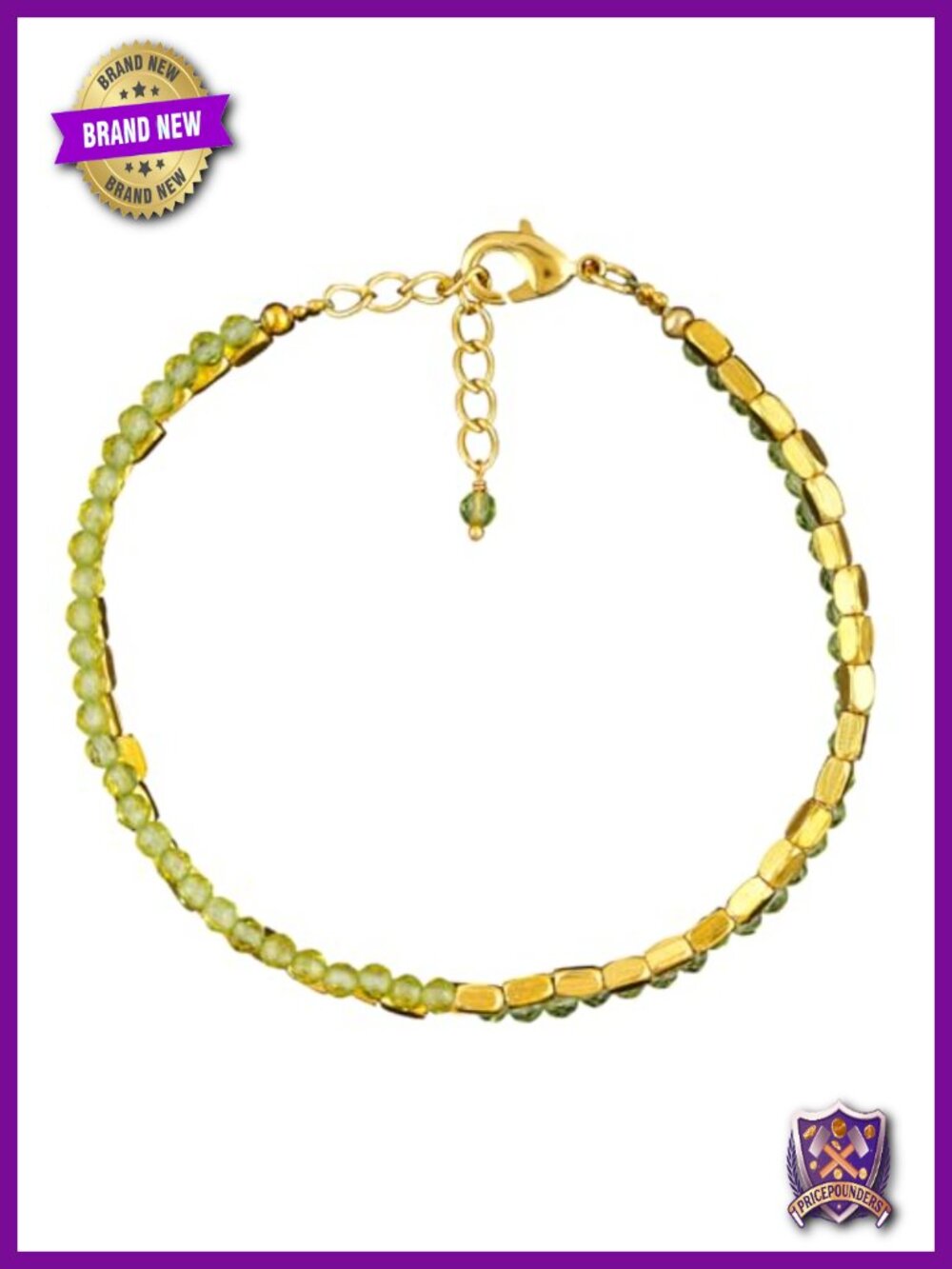 Natural Peridot Gemstone Beaded Bracelet with 14K Gold Plated Metal Multi Strand